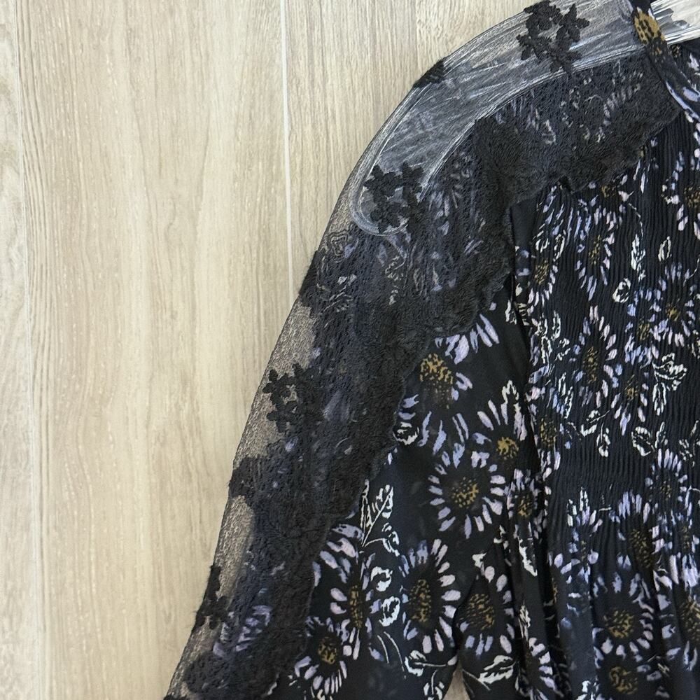 Free People Dress Open Back Size XS Black & Purple Floral Boho Charlotte Lace - Picture 8 of 16